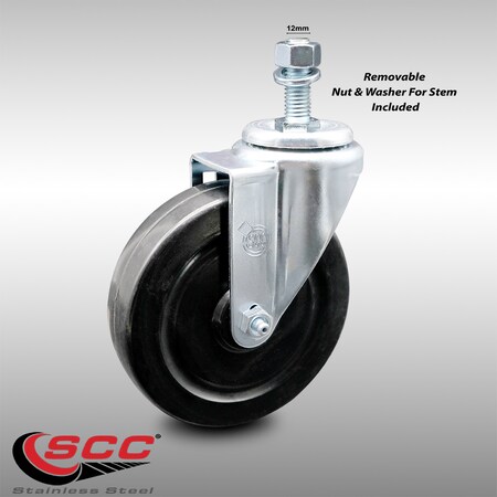 Service Caster 5 Inch SS Hard Rubber Wheel Swivel 12mm Threaded Stem Caster SCC-SSTS20S514-HRS-M1215